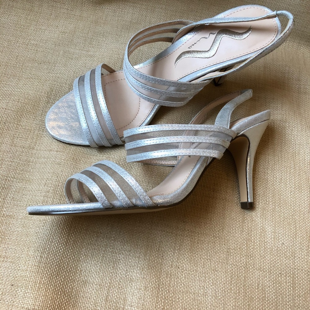 Nina Silver Sparkly Strappy 3.5in Stilettos Heels Sandals